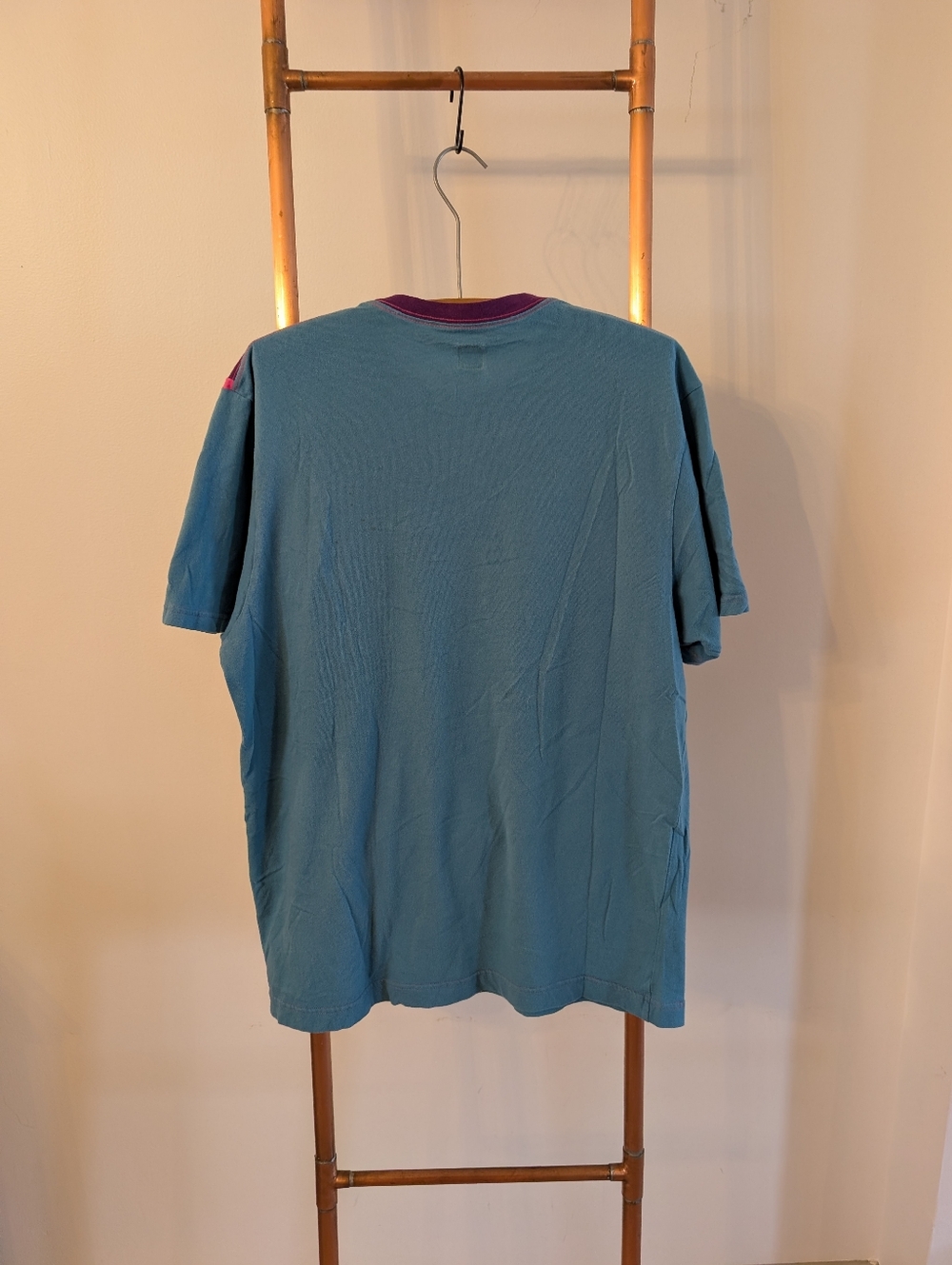 Vintage 90s/Y2K (UNISEX) - Adidas Trefoil Crew Tee - Purple, Pink & Teal - Picture 8 of 8